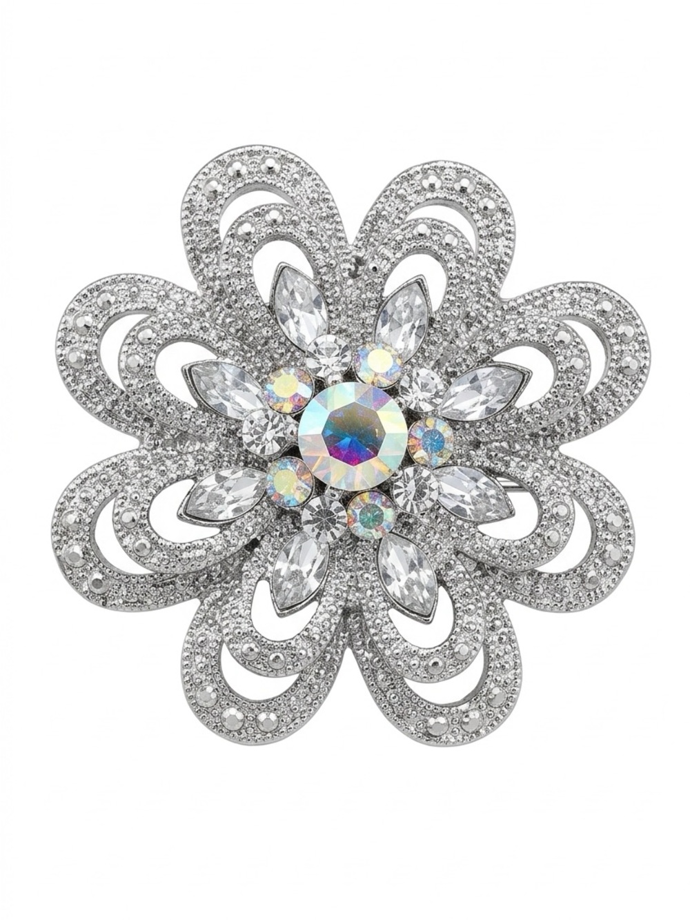Vintage Floral Statement Brooch - Silver Sparkle